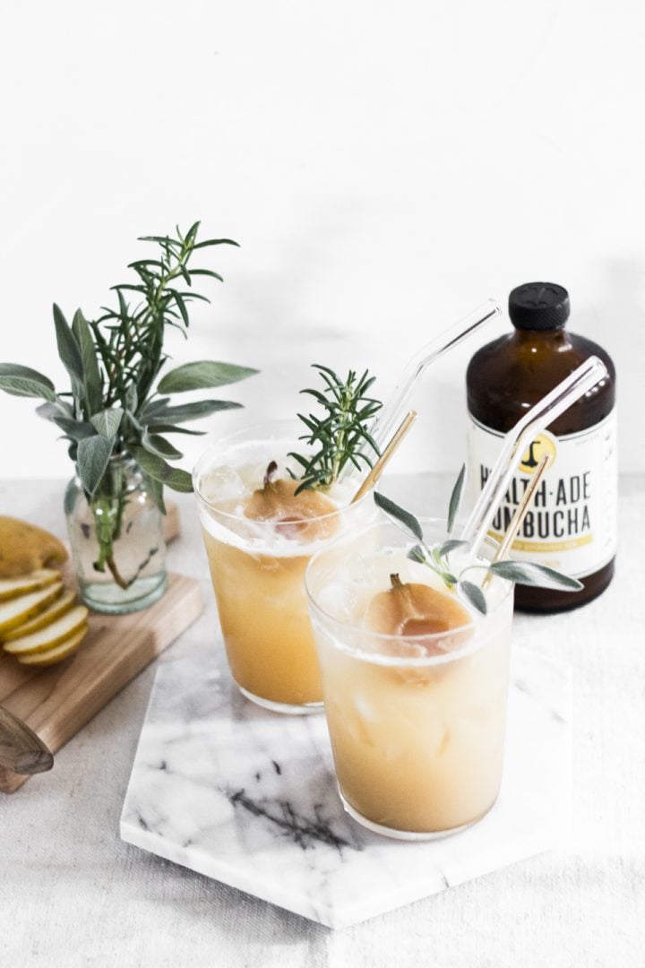 Poached Pear Ginger Kombucha Mocktail