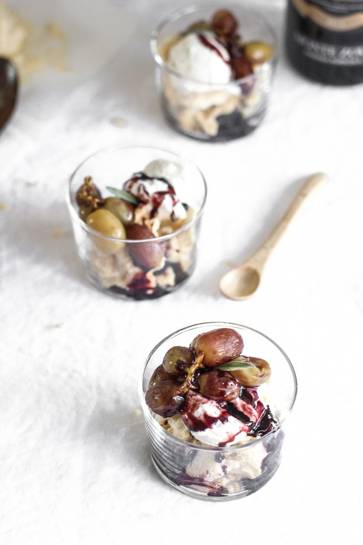 Eaton Mess with Wine Poached Grapes and Red Wine Caramel Sauce