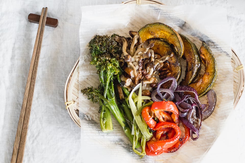 Roasted Veggies with Yuba Miso Noodles