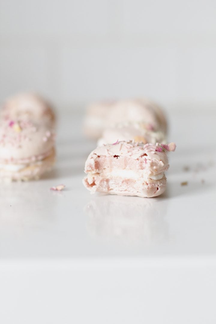 Strawberries and Cream Macaron with Champane Filling