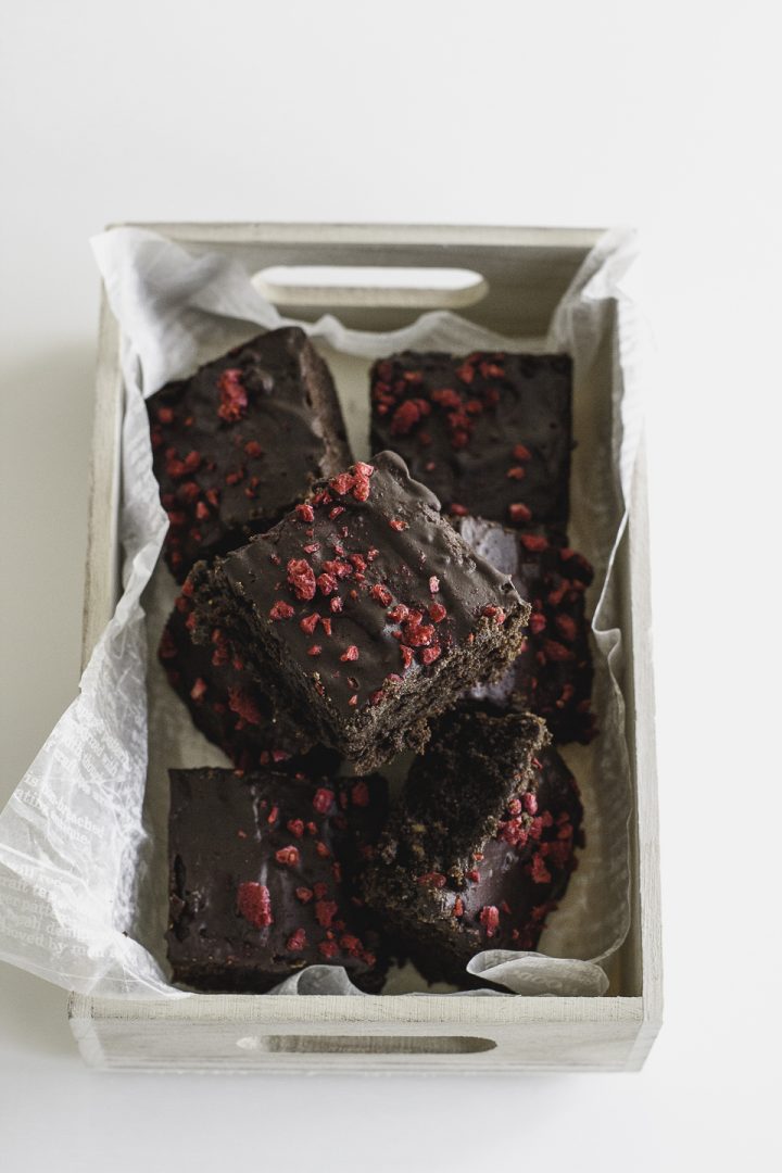 Beet Brownies with Raspberry Chocolate Topping