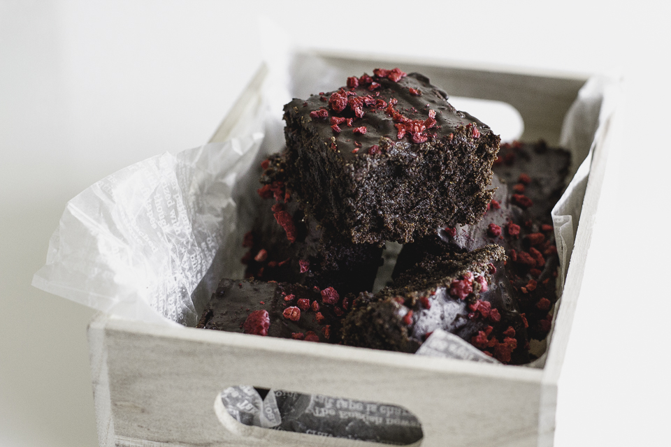 Beet Brownies with Raspberry Chocolate Topping