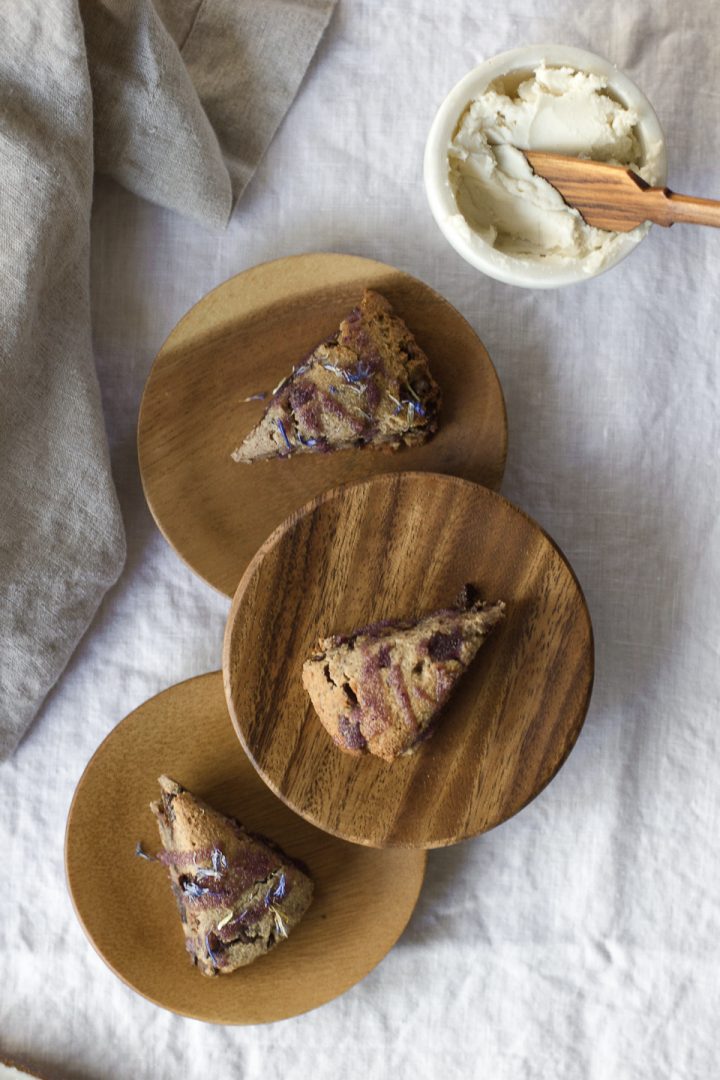 Chocolate Chip Scones with Kombucha Ube Glaze