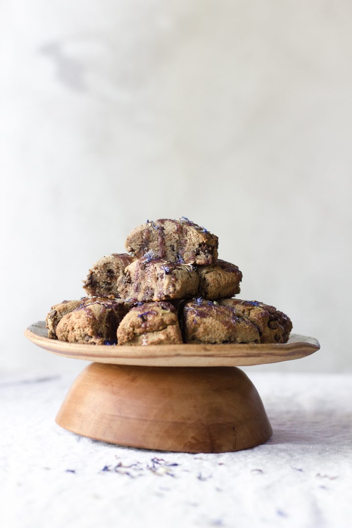 Chocolate Chip Scones with Ube Kombucha Glaze
