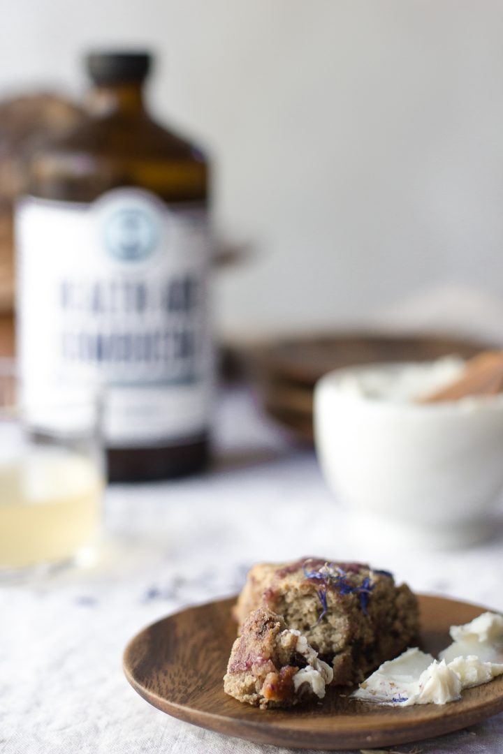 Chocolate Chip Scones with Ube Kombucha Glaze