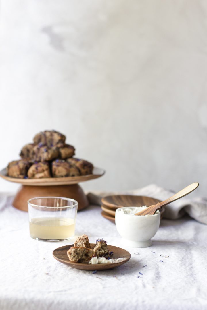Chocolate Chip Scones with Ube Kombucha Glaze