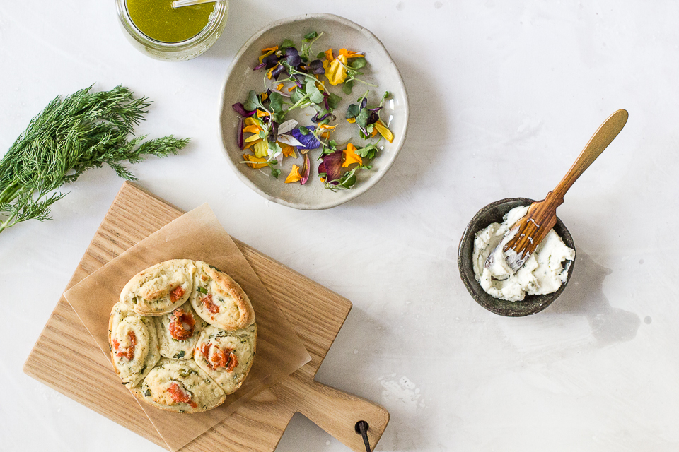 Smoked Salmon Chive Rolls with Dill Lemon Pesto