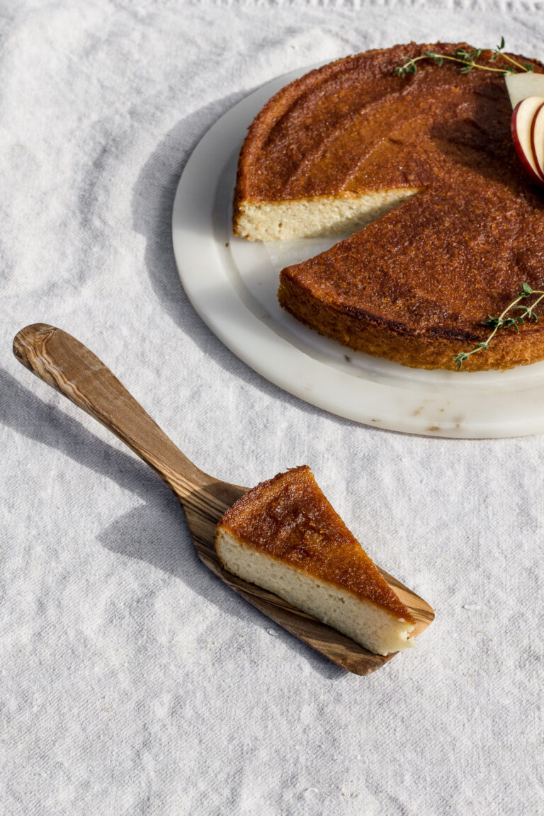 cassava cake with apple sauce