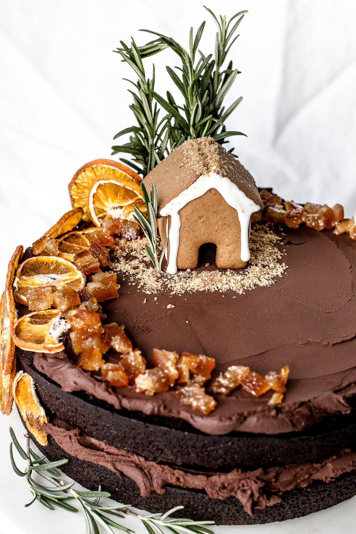 Mandarin Rosemary Chocolate Fudge Cake