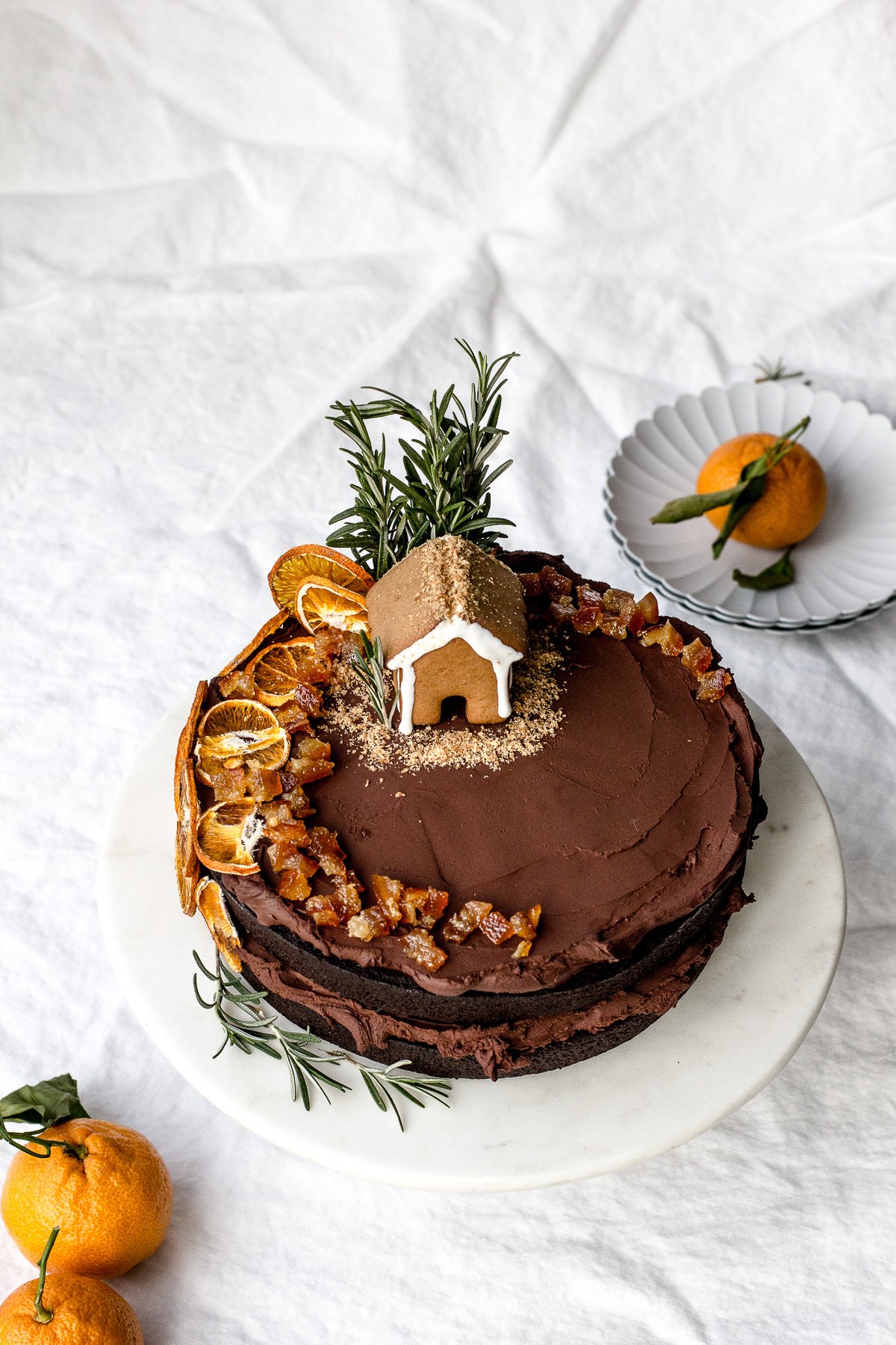 Mandarin Rosemary Chocolate Fudge Cake
