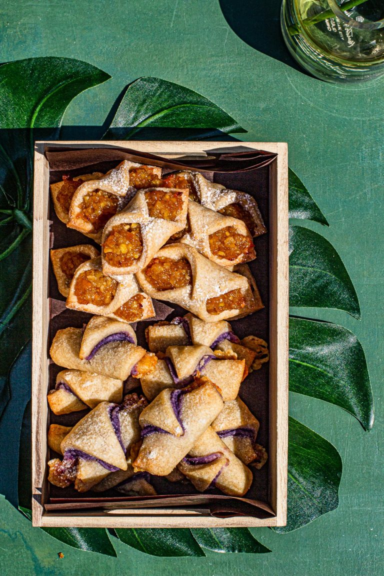 Filipino Flavored Polish Kolaczki Cookies in a wooden box