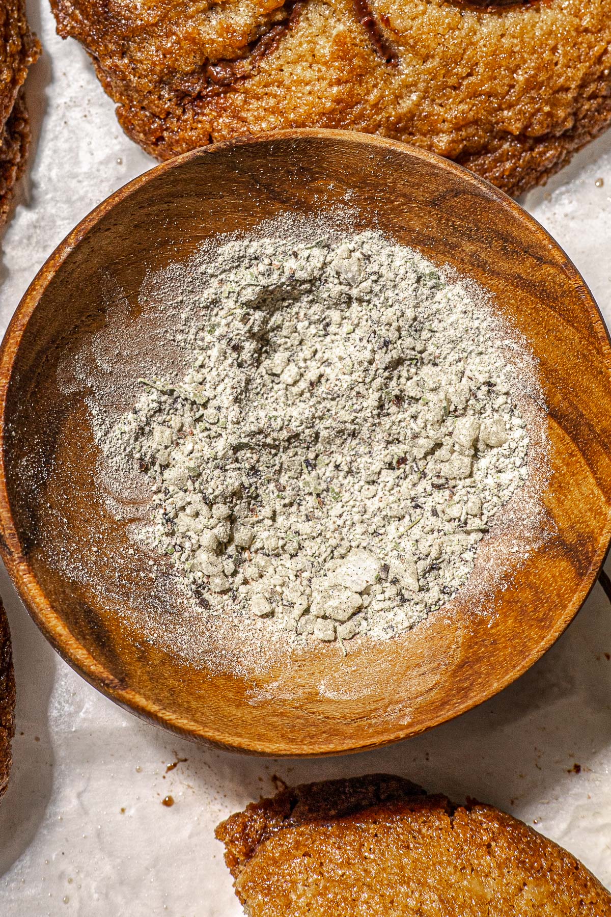 Adobo-ish finishing salt in a small wooden bowl.