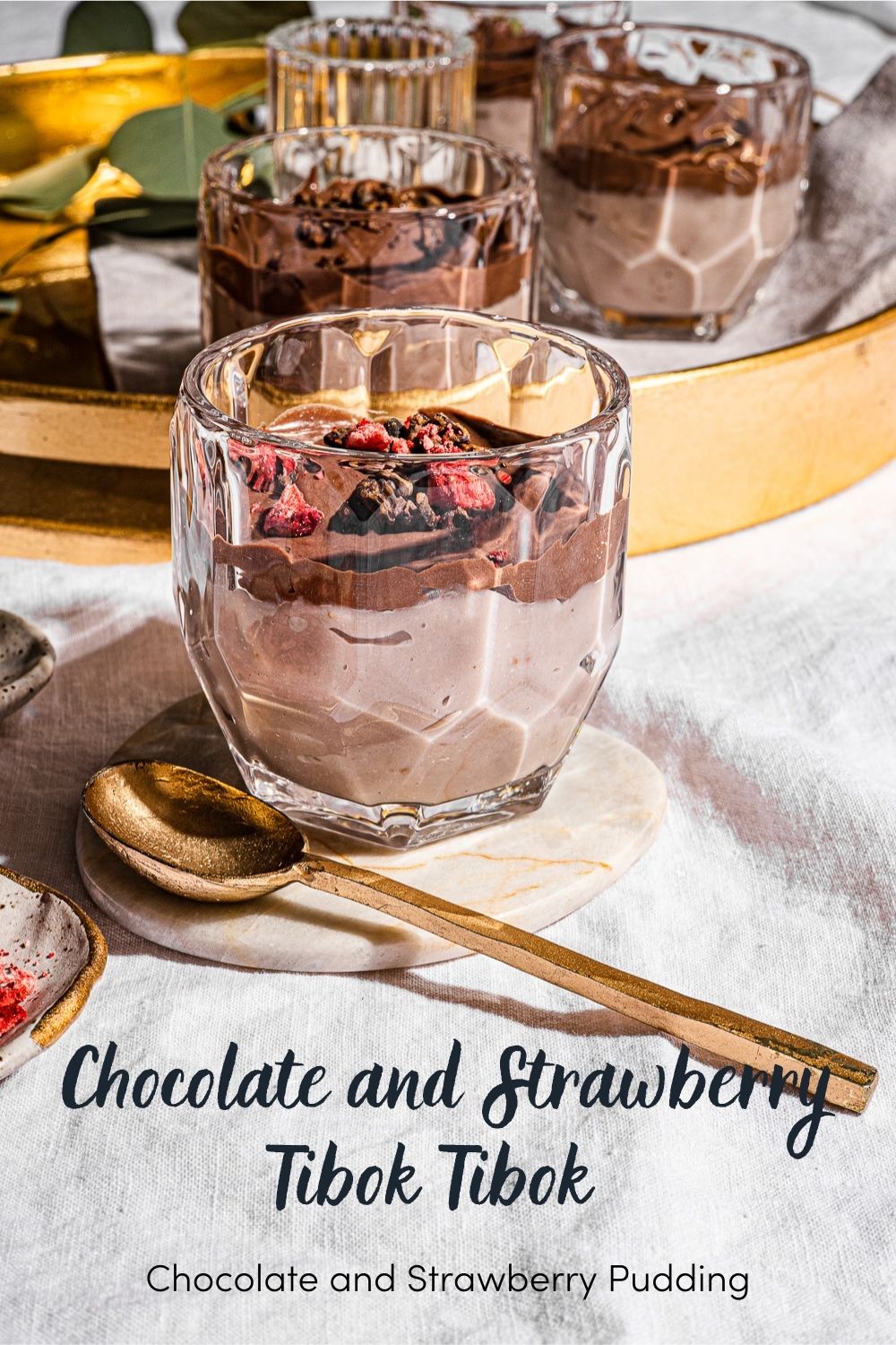 Tibok Tibok Recipe with Chocolate and Strawberry Layers in a glass.