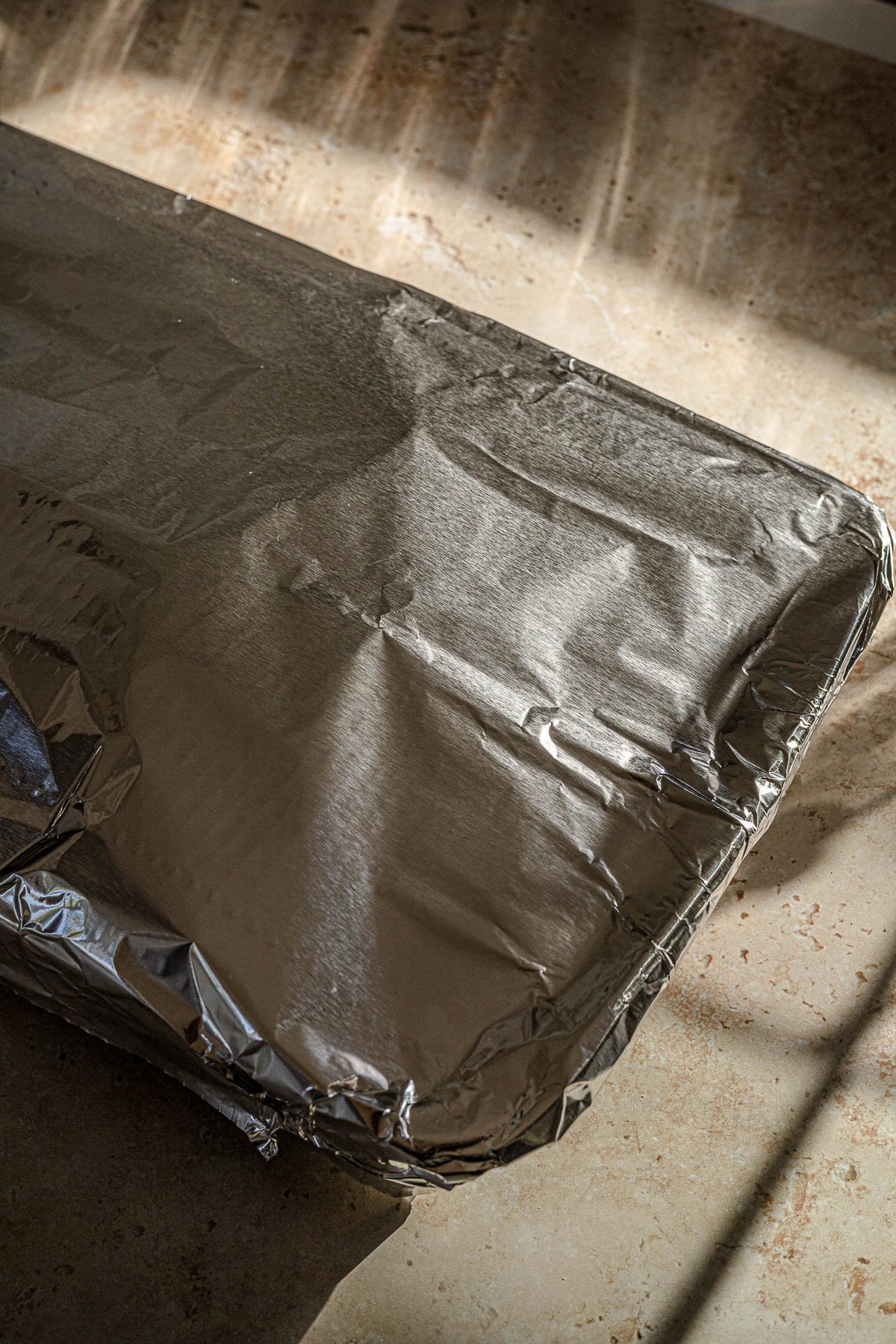 Baking dish covered in foil.