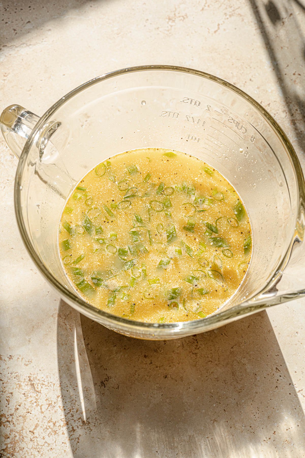 Savory Custard for the Filipino Thanksgiving Stuffing in a glass bowl.