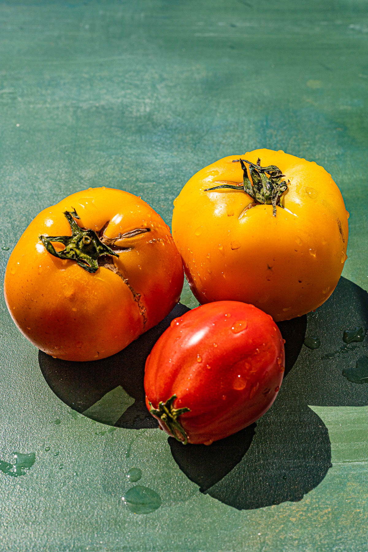 3 Tomatoes on a green background for Panzanella with Pandesal