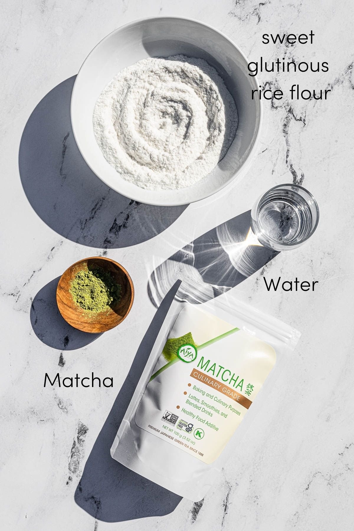 Flour, water and Aiya Matcha.