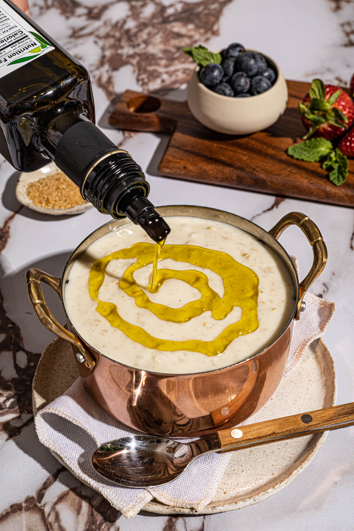White Champorado with Olive Oil Drizzle