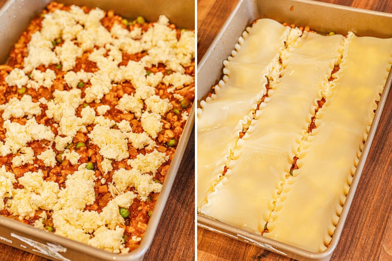 Layering the Afritada Lasagna.
