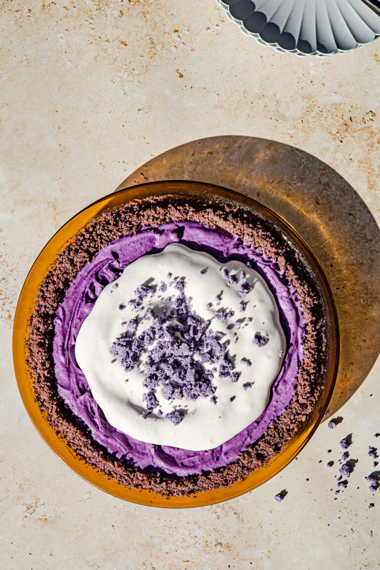 Ube Pie topped with coconut whip