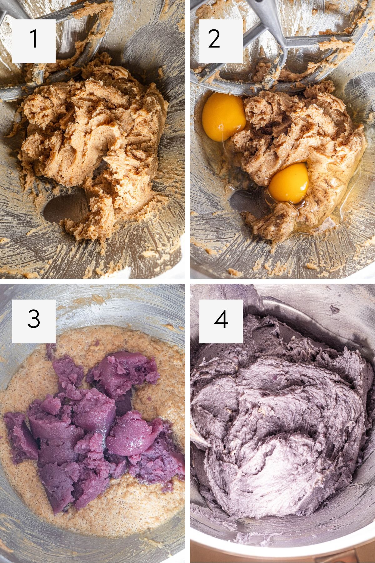 Making Ube Coffee Cake Batter steps 1-4