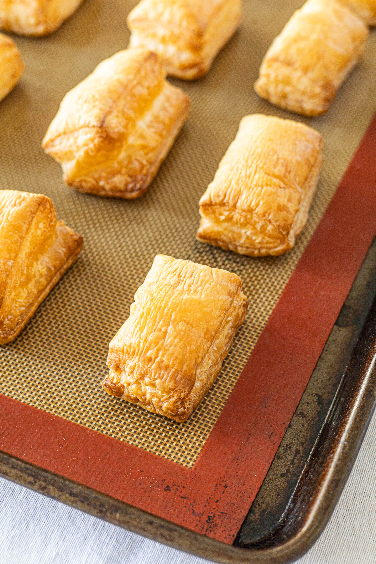 Cooked Puff Pastry on a baking sheet