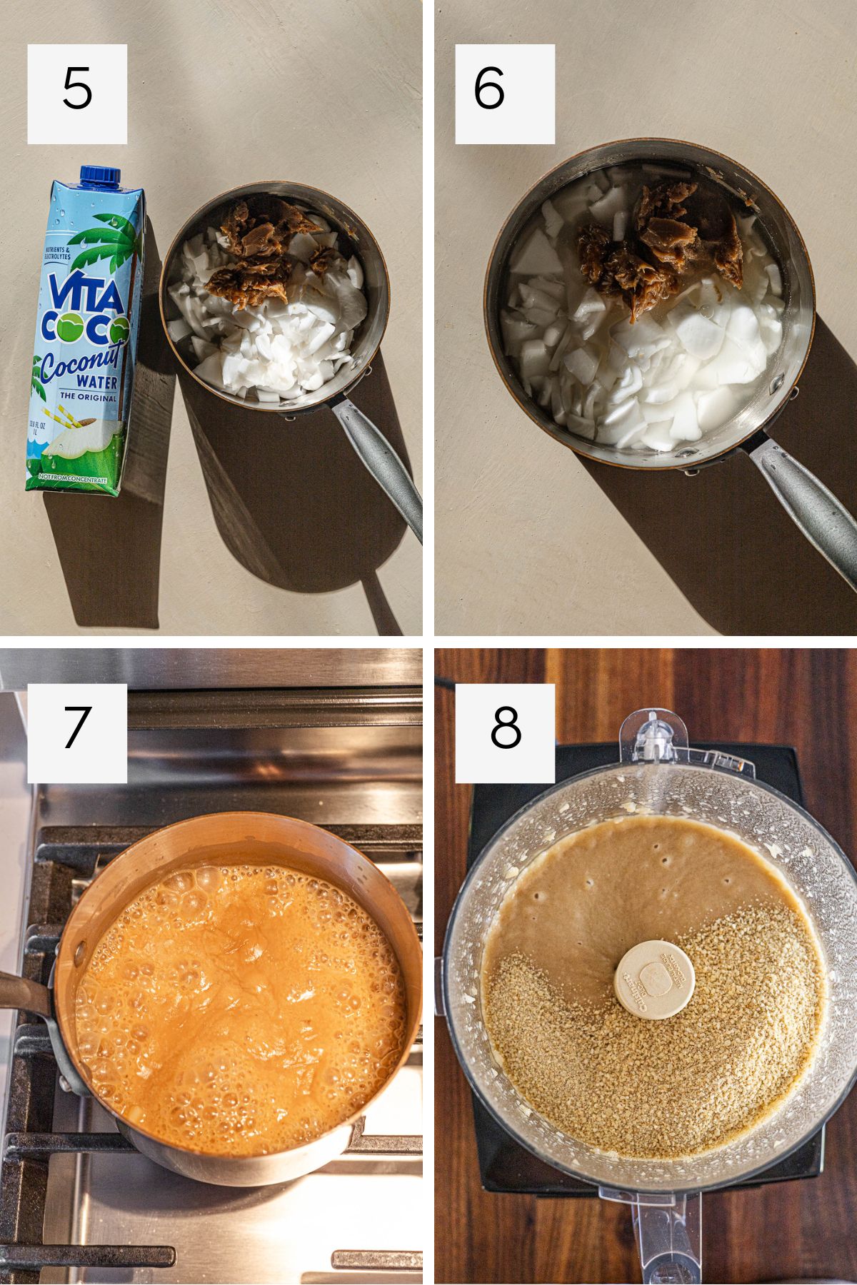Making the coconut and sugar mixture.