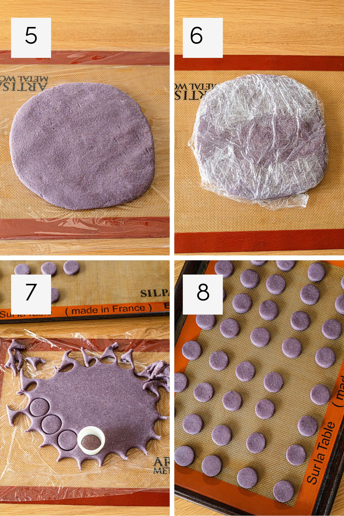Steps on how to roll out and cut the cookie dough.