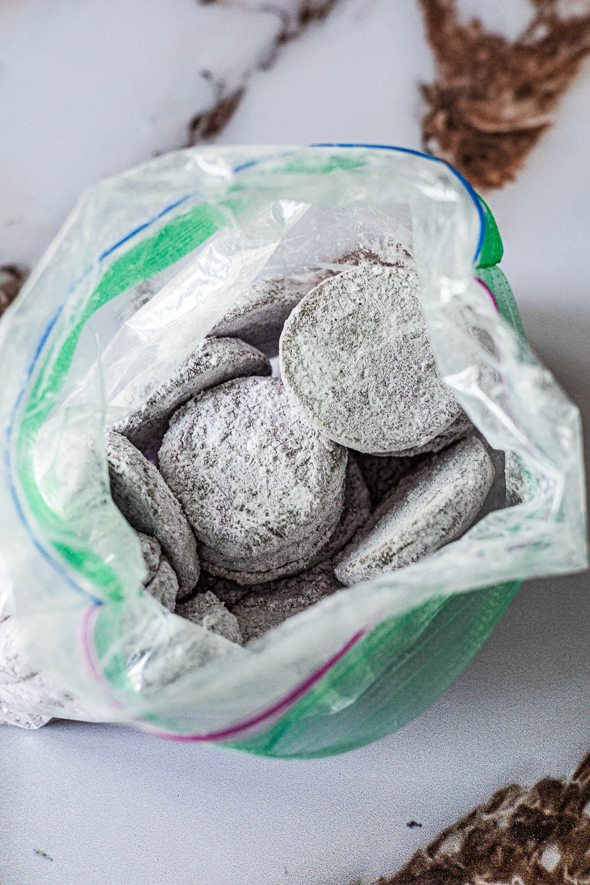 Just coated with sugar Ube Tea Cookies.