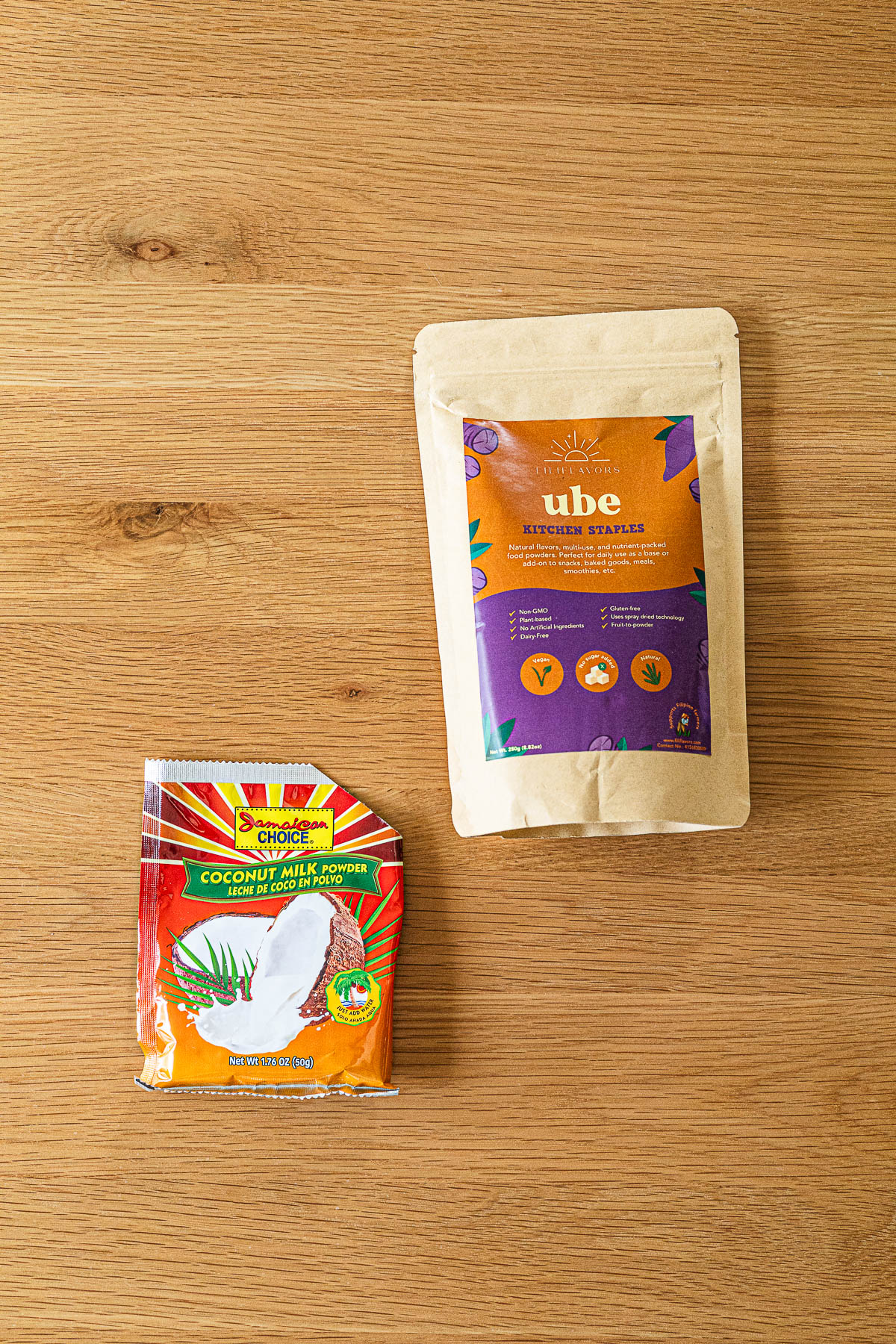 Packet of Ube Powder and Coconut Milk Powder