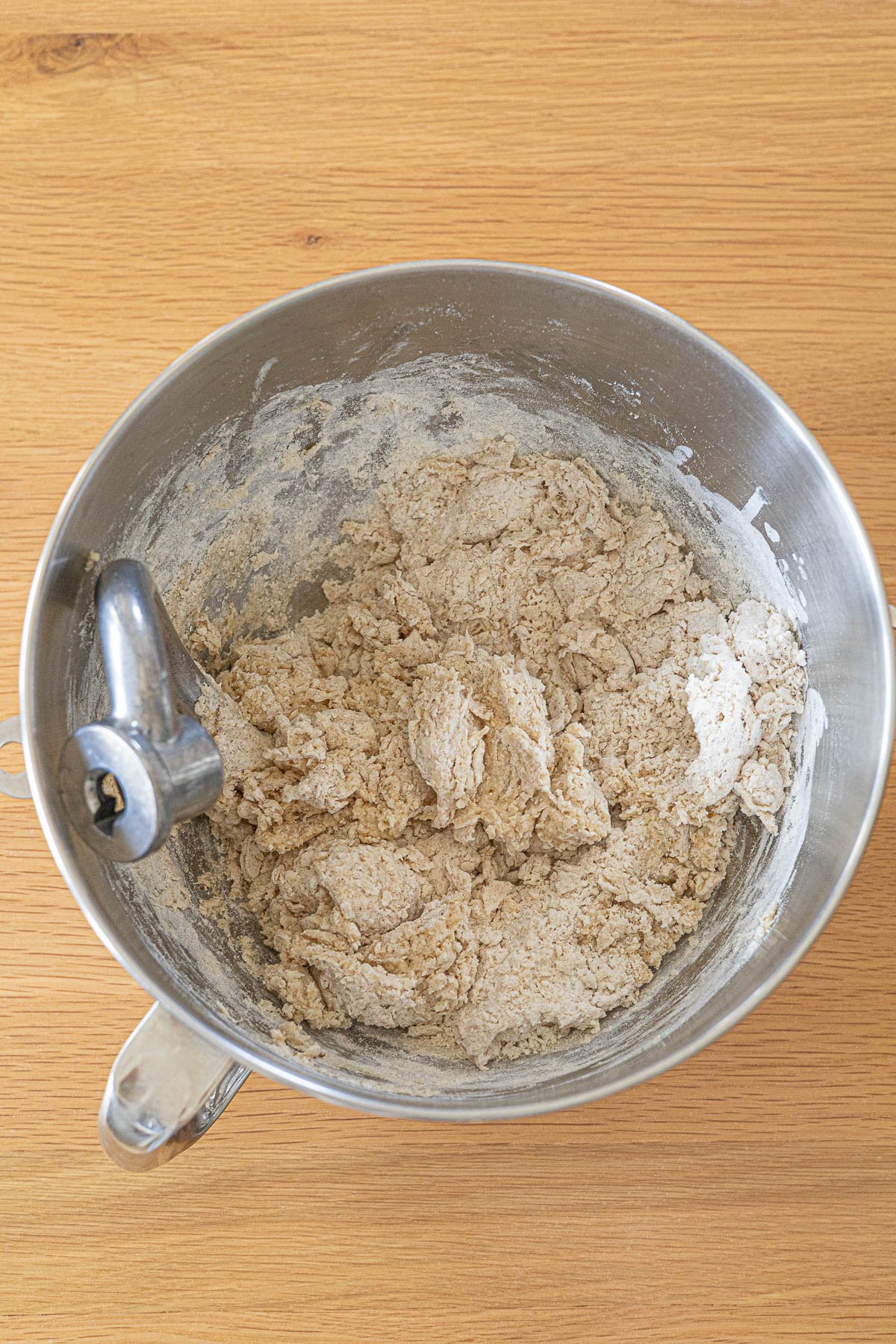 Shaggy dough in stand mixer bowl