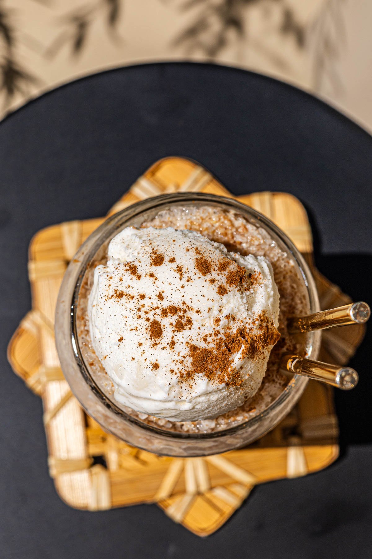 Cinnamon dusted vanilla ice cream.